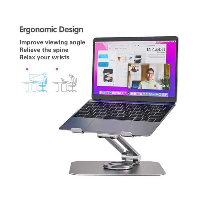 Support pour ordinateur portable pliable, rotatif à 360°, Laptop stand ergonomique en aluminium pour PC - Hauteur réglable jusqu'à 17 cm - Pour ordinateur portable de 11 à 17" – Image 8