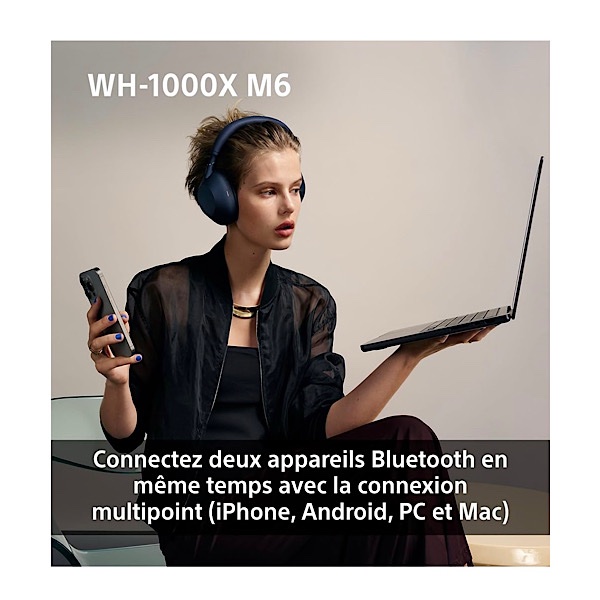 Sony WH-1000XM6 Casque sans-Fil Bluetooth à réduction de Bruit Noir, Son Hi-Res Unique, Confortable, Conception Pliable, Etui résistant, 30h Autonomie, iOS & Android - Argent – Image 13