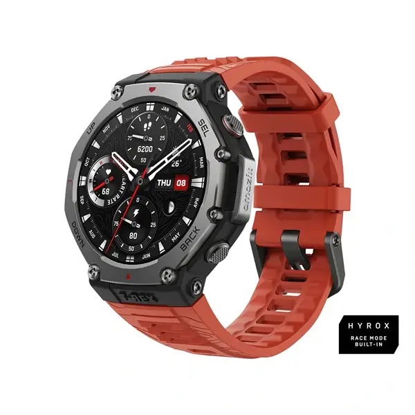 Amazfit T-Rex 3 - Montre connectée Écran AMOLED 1,5″, 3 semaines d’autonomie, Carte de navigation avancée, GPS, IA, Écran tactile – Lava