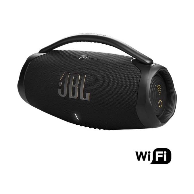 JBL Boombox 3 Wifi, Enceinte portable compatible avec Bluetooth et WiFi, Son JBL Original Pro et basses puissantes, étanche à l'eau et à la poussière, autonomie de 24h, Noire
