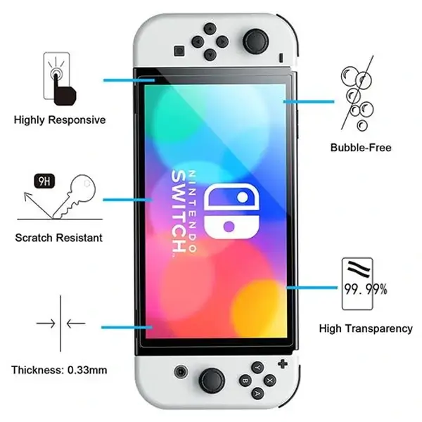 Protection d’écran verre trempé pour NINTENDO OLED – 2.5D – Transparent – Très Résistant aux rayures. – Image 2