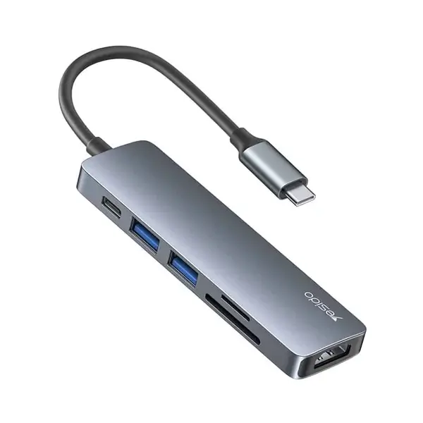 Adaptateur hub USB-C Yesido HB11 – 6 ports et lecteur de carte – Port HDMI 4K – Image 2