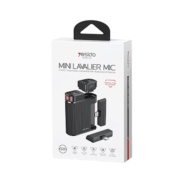Micro Cravate sans fil à faible latence - Type-C pour Android – Lightning pour iOS à partir de iPhone 8 – 6 heures d’autonomie seul et 24h avec le boitier - Yesido Mini Lavalier Mic KR19 – Image 3