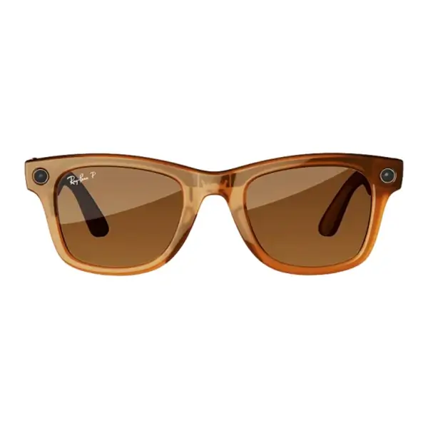 Ray-Ban Meta Wayfarer - Lunette de soleil connectée avec caméra intégrée – Polarisé – 32Go – 12MP – BT 5.2 – 36h d’autonomie – Caramel transparent brillant