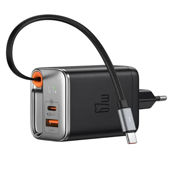 Chargeur Mcdodo 67 W GaN + écran numérique, Câble type‑C intégré et rétractable de 65 cm, MCDODO CH-410