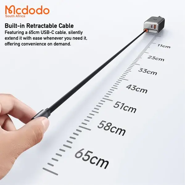 Chargeur Mcdodo 67 W GaN + écran numérique, Câble type‑C intégré et rétractable de 65 cm, MCDODO CH-410 – Image 3