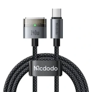 Câble de charge rapide tressé avec témoin lumineux Mcdodo 140W – Type-C vers MagSafe 3 compatible avec MacBook Air, Pro M1 M2 M3 – 2m – Mcdodo CH-207 – Noir