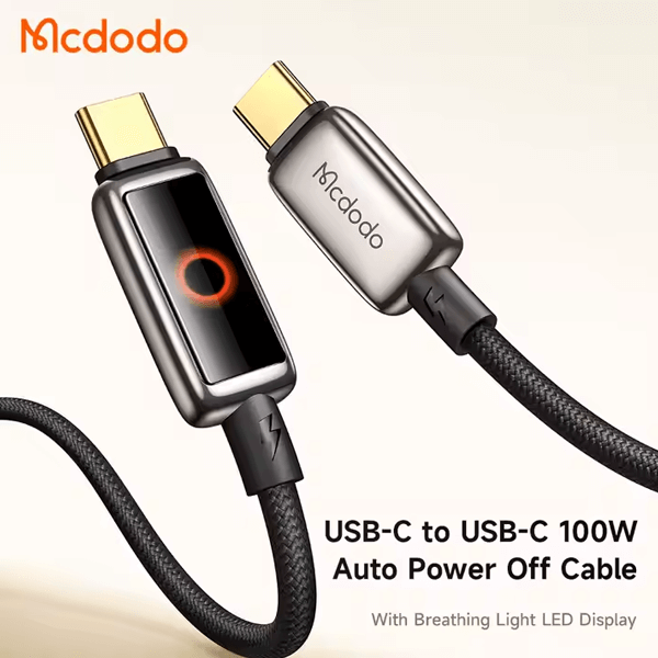Câble de charge rapide tressé avec lumière LED Mcdodo 100W – Type-C vers type-C – 1.2m – Arrêt automatique de charge – Mcdodo CA-668 – Image 2