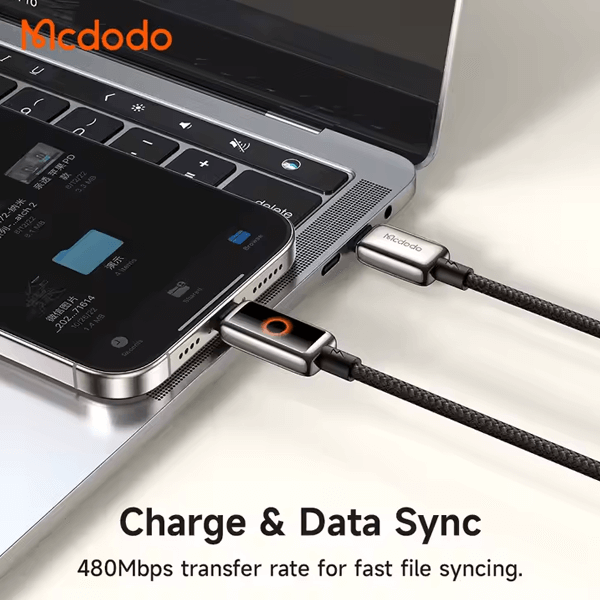 Câble de charge rapide tressé avec lumière LED Mcdodo 100W – Type-C vers type-C – 1.2m – Arrêt automatique de charge – Mcdodo CA-668 – Image 3
