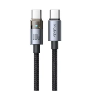 Câble de charge rapide tressé avec lumière LED Mcdodo 100W – Type-C vers type-C – 1.2m – Arrêt automatique de charge – Mcdodo CA-558