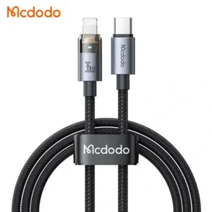 Câble de charge rapide tressé Mcdodo 36W – Type-C vers Lightning – 1.2m – Lumière LED de charge – Mcdodo CA-694 – Noir