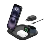 Station de charge pliable Belkin – 3en1 – 15W de recharge sans fil à partir de iPhone 12 – 5W pour Apple Watch – 5W pour AirPods – Noir