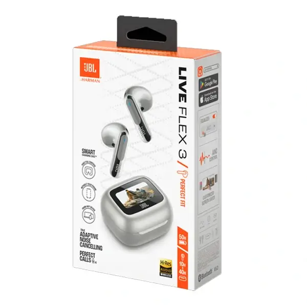 Écouteurs sans fil JBL Live Flex 3 – Audio spatial – 50h d’autonomie – IP54 – BT 5.3 – Réduction de bruit adaptive – Commande tactile personnalisé – Gris – Image 6