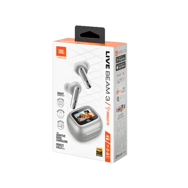 Écouteurs sans fil JBL Live Beam 3 – Audio spatial – IP55 – Réduction de bruit adaptative avec commandes personnalisées – 48h d’autonomie – Gris – Image 5