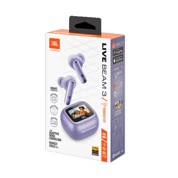 Écouteurs sans fil JBL Live Beam 3 – Audio spatial – IP55 – Réduction de bruit adaptative avec commandes personnalisées – 48h d’autonomie – Violet – Image 6