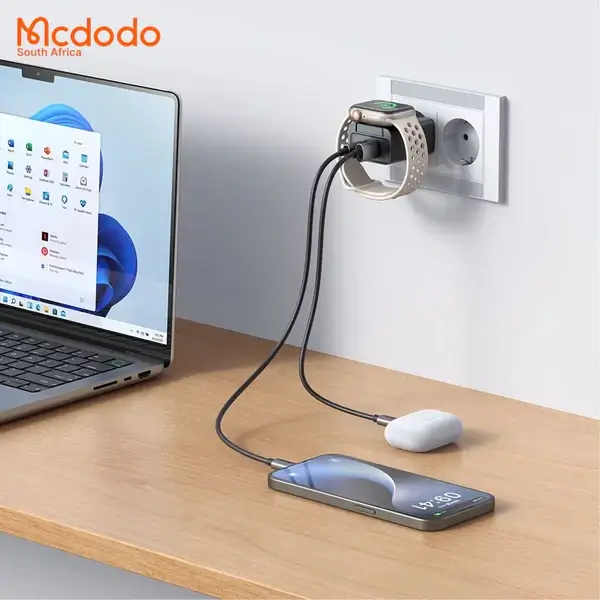 Chargeur compact détachable 2en1 pour iPhone avec chargeur Apple Watch – 1 port type-C – 1 port USB – Chargeur par induction – 30W – Mcdodo CH-730 – Image 3