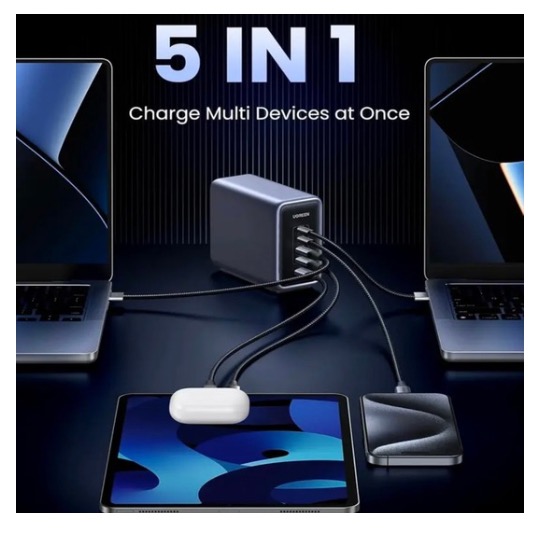 Chargeur Ordinateur Portable USB-C Nexode 300 W, Boitier de charge, station de recharge à 5 ports, GaN compatible a MacBook Pro/Air, Dell XPS, iPhone 16/15, Galaxy S25/S24, iPad Air/Pro, Pixel 9, Steam Deck - UGREEN CD333 90903B – Image 4