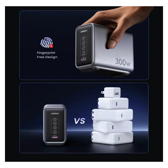 Chargeur Ordinateur Portable USB-C Nexode 300 W, Boitier de charge, station de recharge à 5 ports, GaN compatible a MacBook Pro/Air, Dell XPS, iPhone 16/15, Galaxy S25/S24, iPad Air/Pro, Pixel 9, Steam Deck - UGREEN CD333 90903B – Image 6