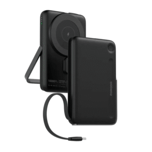 Powerbank Porodo 10 000 mAh avec câble Type-C intégré et support – Puissance de sortie de 6000 mAh – PD-PBFCH065 – Noir