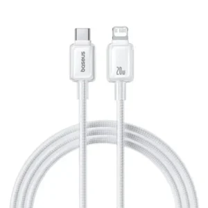 Câble de charge rapide et de transfert de données Baseus Crystal – Type-C vers Lightning – 2m – 20W – Blanc Lunaire – P10383101211-01