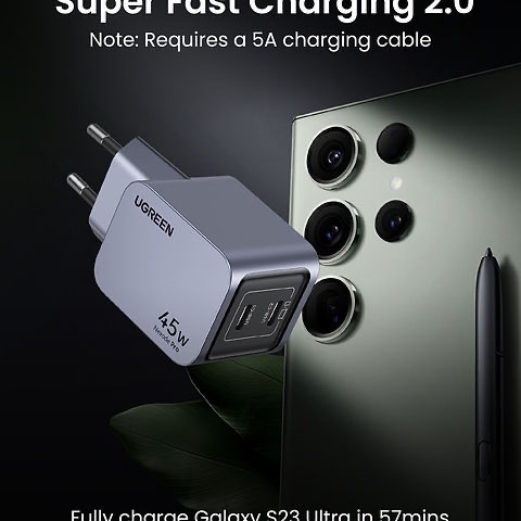 Boitier de charge rapide Dual USB-C PD 45W GaN - iPhone 16, 15, 14 Samsung Galaxy, Huawei, Tablette. UGREEN X707 35008 – Image 4