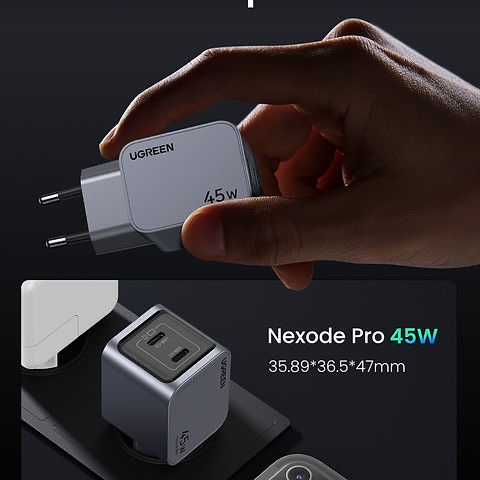 Boitier de charge rapide Dual USB-C PD 45W GaN - iPhone 16, 15, 14 Samsung Galaxy, Huawei, Tablette. UGREEN X707 35008 – Image 6