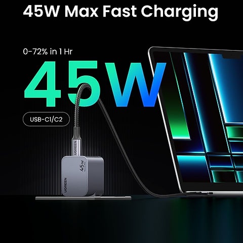 Boitier de charge rapide Dual USB-C PD 45W GaN - iPhone 16, 15, 14 Samsung Galaxy, Huawei, Tablette. UGREEN X707 35008 – Image 7