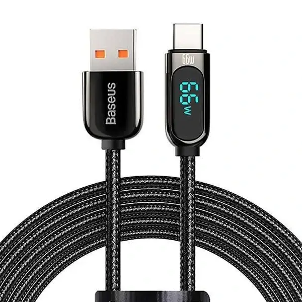 Câble de charge rapide et de transfert de données Baseus Display – 66W – 1m – USB vers Type-C – Noir – CASX020001