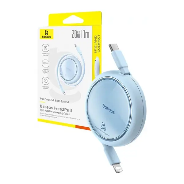 Câble de charge rétractable Baseus Free2Pull – Type-C vers Lightning – 20W – 1m – Galaxy bleu – P10364501311-00 – Image 2