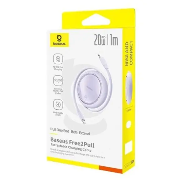 Câble de charge rétractable Baseus Free2Pull – Type-C vers Lightning – 20W – 1m – Violet nébuleux – P10364501511-00 – Image 2