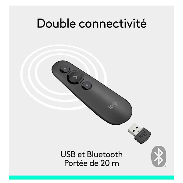 Logitech R500s de classe 1 Bluetooth et USB Télécommande de présentation laser/ Télécommande de présentation - Compatibilité universelle, portée de 20 m, personnalisable - Gris foncé – Image 4