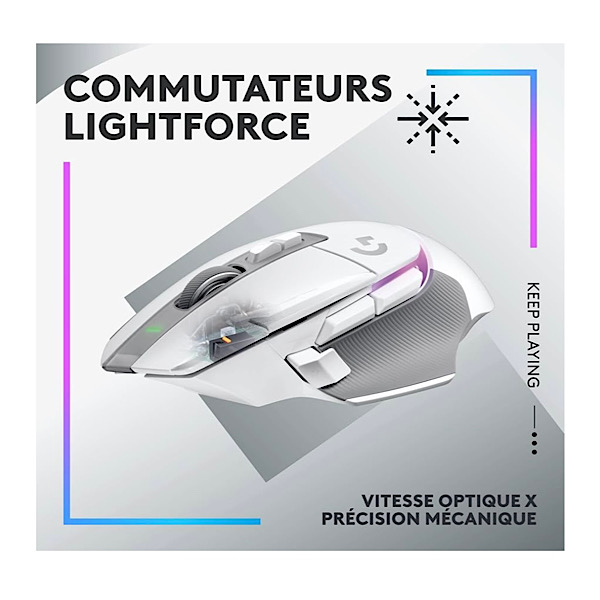 Logitech G G502 X PLUS LIGHTSPEED Souris Gaming RVB Sans Fil - Souris optique boutons hybrides LIGHTFORCE, LIGHTSYNC RVB, Capteur gaming HERO 25K, Compatible avec PC - macOS/Windows - Blanc – Image 6