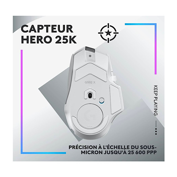 Logitech G G502 X PLUS LIGHTSPEED Souris Gaming RVB Sans Fil - Souris optique boutons hybrides LIGHTFORCE, LIGHTSYNC RVB, Capteur gaming HERO 25K, Compatible avec PC - macOS/Windows - Blanc – Image 8