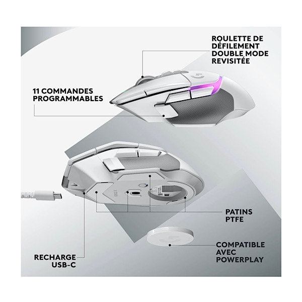 Logitech G G502 X PLUS LIGHTSPEED Souris Gaming RVB Sans Fil - Souris optique boutons hybrides LIGHTFORCE, LIGHTSYNC RVB, Capteur gaming HERO 25K, Compatible avec PC - macOS/Windows - Blanc – Image 11