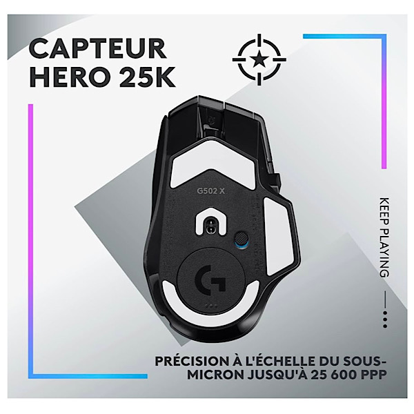 Logitech G G502 X PLUS LIGHTSPEED Souris Gaming RVB Sans Fil - Souris optique boutons hybrides LIGHTFORCE, LIGHTSYNC RVB, Capteur gaming HERO 25K, Compatible avec PC - macOS/Windows - Noir – Image 10