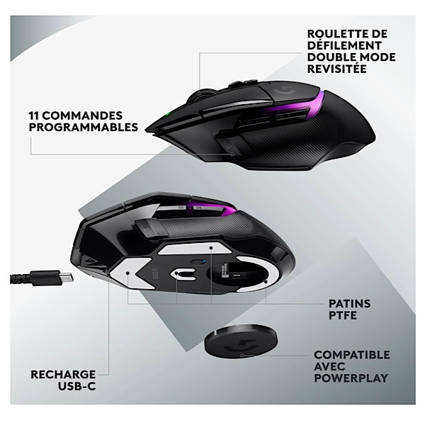 Logitech G G502 X PLUS LIGHTSPEED Souris Gaming RVB Sans Fil - Souris optique boutons hybrides LIGHTFORCE, LIGHTSYNC RVB, Capteur gaming HERO 25K, Compatible avec PC - macOS/Windows - Noir – Image 12