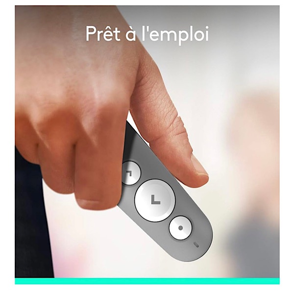 Logitech R500s de classe 1 Bluetooth et USB Télécommande de présentation laser/ Télécommande de présentation - Compatibilité universelle, portée de 20 m, personnalisable - Gris clair – Image 2