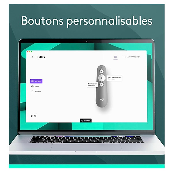 Logitech R500s de classe 1 Bluetooth et USB Télécommande de présentation laser/ Télécommande de présentation - Compatibilité universelle, portée de 20 m, personnalisable - Gris clair – Image 5