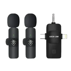 Micro cravate sans fil avec trois connecteurs Green Lion – 5h d’autonomie, Connecteurs Type-C, AUX, Lightning, Réduction de bruit – Compatible avec tout appareil doté de ces connecteur, Distance de transmission 20m à 30m – GN3IN1WMBK