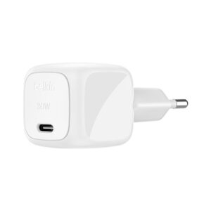 Belkin BoostCharge Chargeur Secteur 30W, Compact et Portable, USB-C Power Delivery, pour Tous modèles de l' Apple iPhone 17, Air, 16, 15, Samsung Galaxy, iPad, AirPods, Pixel, tablettes, etc. - Blanc