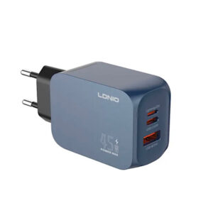 LDNIO Q6 - Boitier de Charge USB-C/A 45W Multi Port avec câble USB-C to USB-C - 45W GaN Multi Port Usbc Adaptateur de chargeur mobile rapide Chargeur portable pour téléphone portable