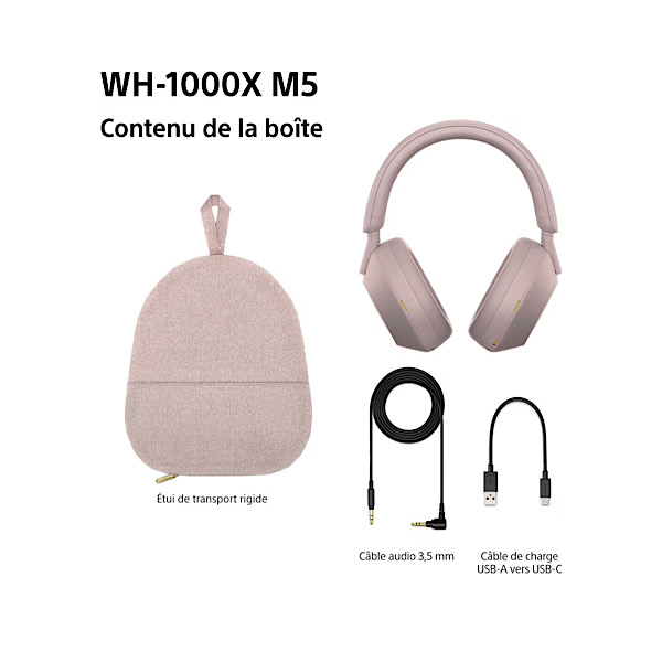 Sony WH-1000XM5 - Étui Rigide, Casque sans Fil Haut de Gamme à réduction de Bruit, Bluetooth, qualité d'appel Claire, Audio Hi Res, 30h d'autonomie, étui Rigide, iOS et Android - Rose – Image 5