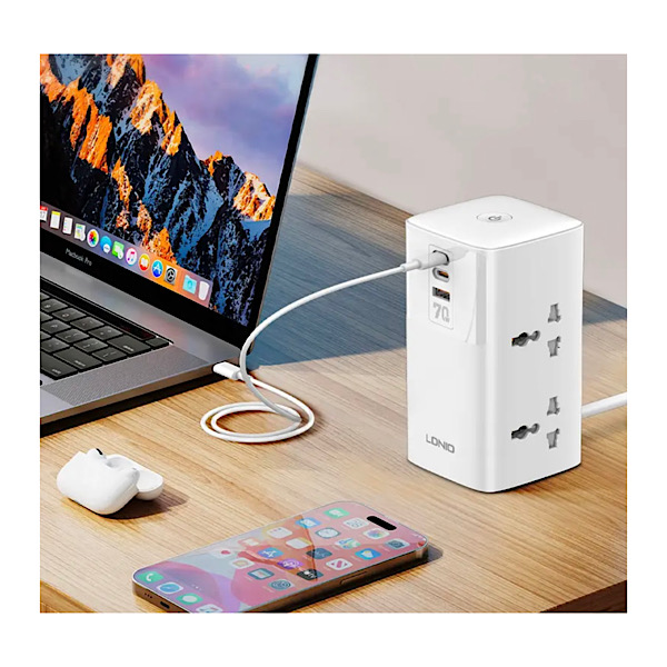 LDNIO SC4383 Multiprise - 70W PD Adaptateur Multifonction Chargeurs Bande d'alimentation avec ports USB Type C 200cm Adaptateur de puissance universel Plug UE – Image 2