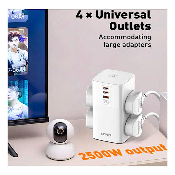 LDNIO SC4383 Multiprise - 70W PD Adaptateur Multifonction Chargeurs Bande d'alimentation avec ports USB Type C 200cm Adaptateur de puissance universel Plug UE – Image 4