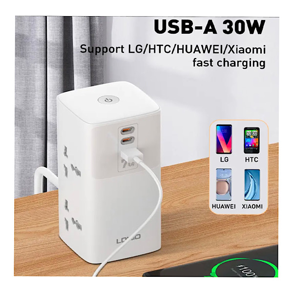 LDNIO SC4383 Multiprise - 70W PD Adaptateur Multifonction Chargeurs Bande d'alimentation avec ports USB Type C 200cm Adaptateur de puissance universel Plug UE – Image 3