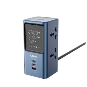 LDNIO SC2 - Multiprise parasurtenseur - 7 Ports (4 Ports AC, 2 Ports Types C, 1 Port USB) - Chargeur LDNIO SC2 45W PD, bande de puissance universelle de 2500W avec LED. Plug UE