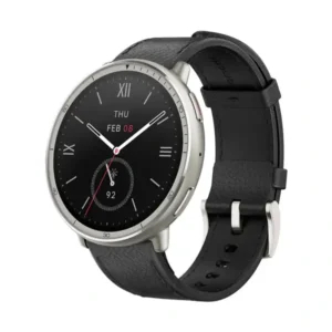 Amazfit Active 2 Version PREMIUM - Montre connectée Écran AMOLED 1,32″ – 10 jours d’autonomie, GPS, Assistance IA, Suivi précis de la fréquence cardiaque et du sommeil, Bracelet en cuir noir