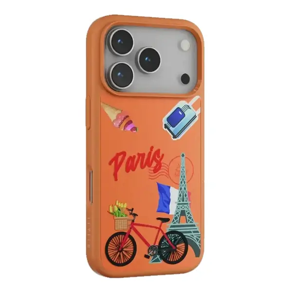 Coque pour iPhone 17 Pro Max - coque de protection en cuir, Résistant aux rayures et à l’usure, Design Paris Orange Aurore