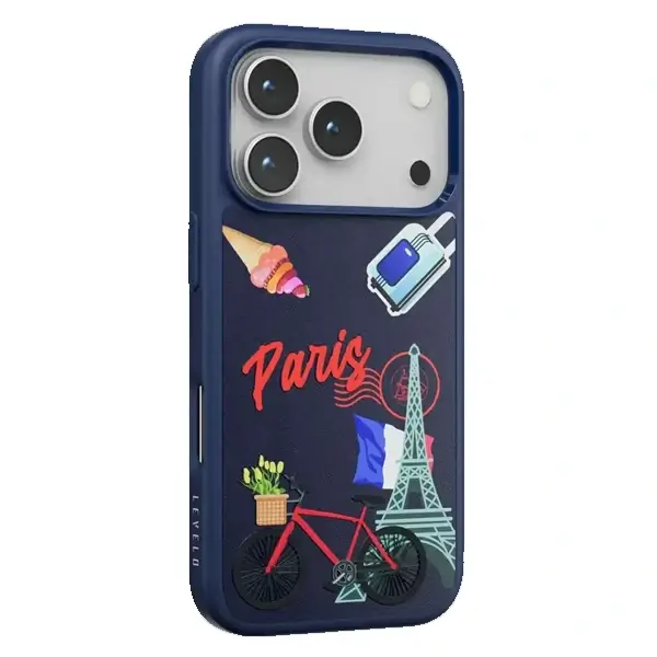 Coque pour iPhone 17 Pro Max - coque de protection en cuir, Résistant aux rayures et à l’usure, Design Paris Bleu Cobalt