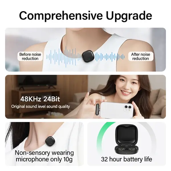 Micro cravate sans fil mini Lavalier Mic Yesido - 2 microphones, 8h d’autonomie, Connecteur Type-C, IA Réduction de bruit, Wifi, 50m sans obstacle – KR21 – Image 3